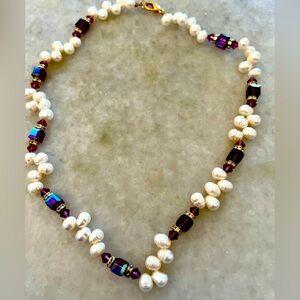 Freshwater Pearl Purple Austrian Beaded Crystal Necklace
